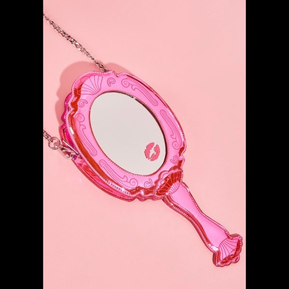 Sugar Thrillz Handbags - Large Hand Mirror Crossbody Bag Pink Iridescent Novelty Belle Beauty & Beast